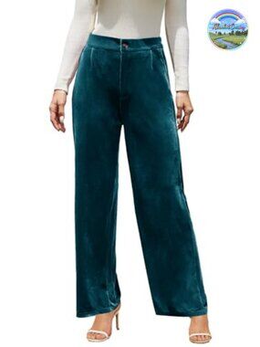 Velvet Palazzo Pants High Waisted Wide Leg Stretch Dress Pants
